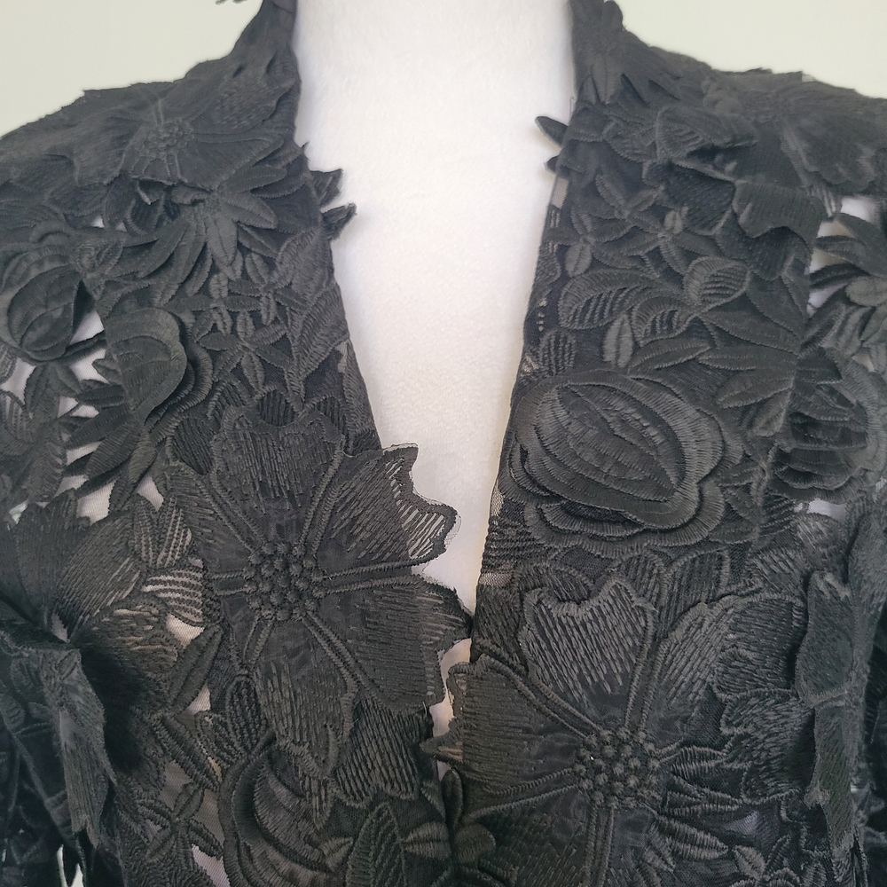 NWOT Black Floral Lace 3-D Applique Embroidery 1 Button Textured Blazer  Sz XL - Picture 9 of 16